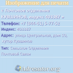 Почтовое отделение КУВШИНОВ, индекс 403387