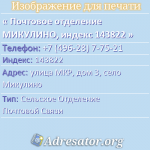Почтовое отделение МИКУЛИНО, индекс 143822