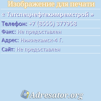 Татспецнефтехимремстрой по адресу: Нижнекамск-4 Г.