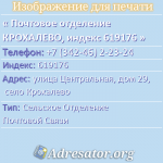 Почтовое отделение КРОХАЛЕВО, индекс 619176