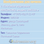 Почтовое отделение НИКОНОВО, индекс 396132
