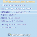 Почтовое отделение МОСКВА 19, индекс 119019