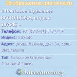 Почтовое отделение ВАСИЛЬЕВКА, индекс 397546
