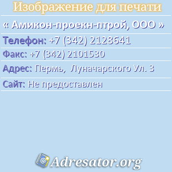 Амикон-проекн-птрой, ООО по адресу: Пермь,  Луначарского Ул. 3
