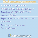 Почтовое отделение АРХИПОВКА, индекс 396602