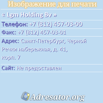 Lgm Holding Bv по адресу: Санкт-Петербург, Черной Речки набережная, д. 41, корп. 7