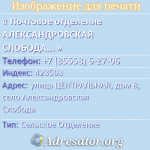 Почтовое отделение АЛЕКСАНДРОВСКАЯ СЛОБОДА, индекс 423503