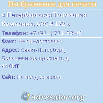 Петербургская Топливная Компания, АЗС # 172 по адресу: Санкт-Петербург, Большевиков проспект, д. 44ЛИТ.