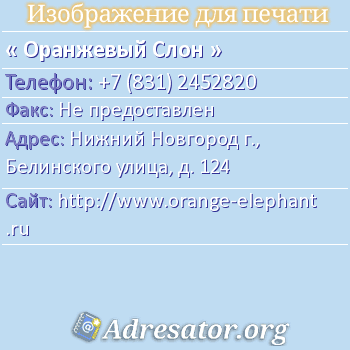 Оранжевый Слон по адресу: Нижний Новгород г., Белинского улица, д. 124