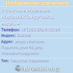 Почтовое отделение НОВОАЛЕКСАНДРОВКА, индекс 632142
