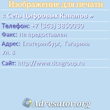 Сеть Цифровых Каналов по адресу: Екатеринбург,  Гагарина Ул. 8