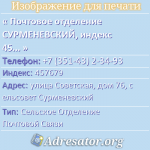 Почтовое отделение СУРМЕНЕВСКИЙ, индекс 457679