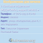 Почтовое отделение ФЕДОРОВКА, индекс 393831